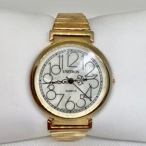 Vintage Unitron women’s watch gold tone quartz analog 40mm mop dial running